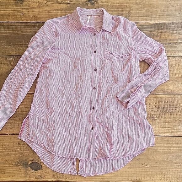 FREE PEOPLE sz XS striped button up Casual red white - Picture 1 of 5